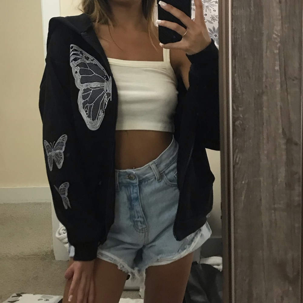 Black butterfly zip up